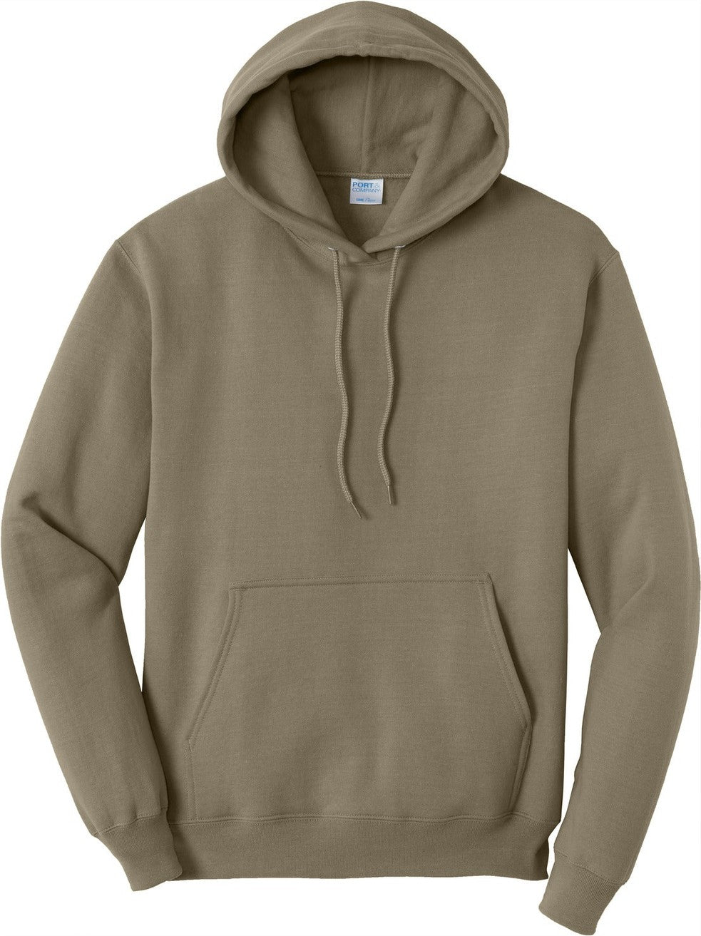 Front View of Coyote Brown Port & Co Core Fleece Pullover Hooded Sweatshirt. PC78H