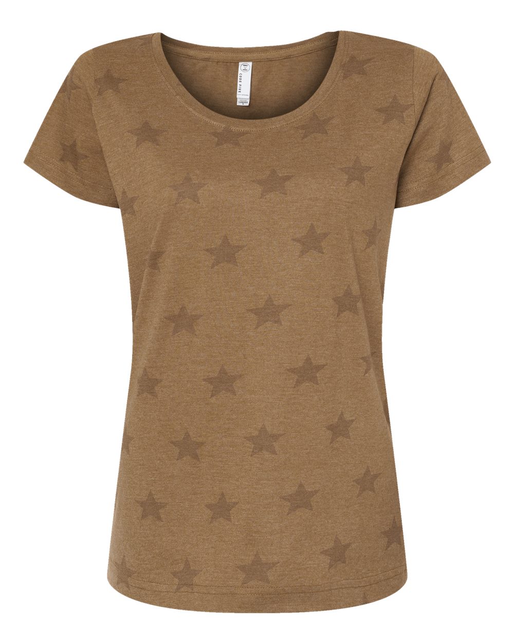 Front View of Coyote Brown Star Women's Star Print Scoop Neck Tee - 3629