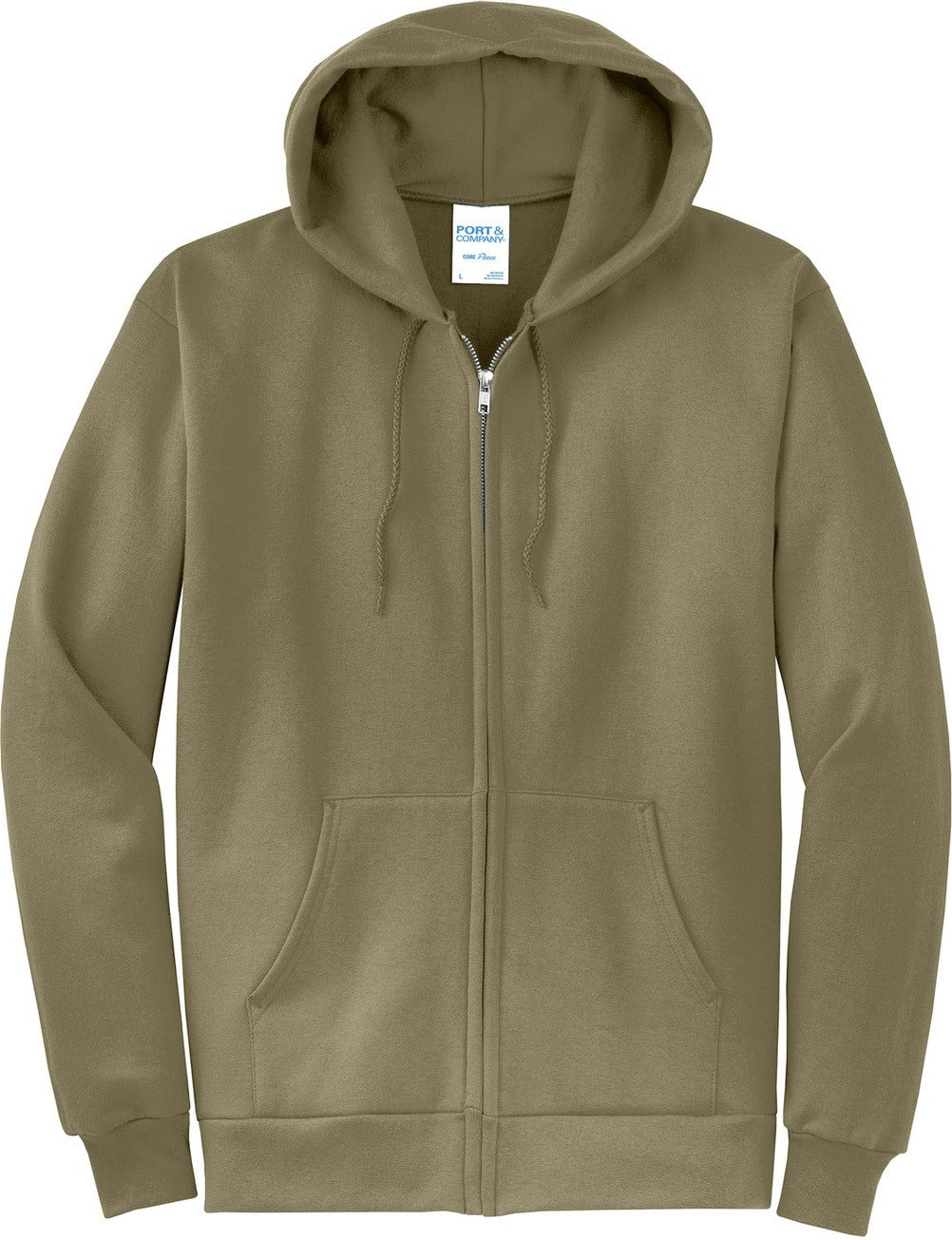 Front View of CoyoteBrn Port & Co Core Fleece Full-Zip Hooded Sweatshirt. PC78ZH
