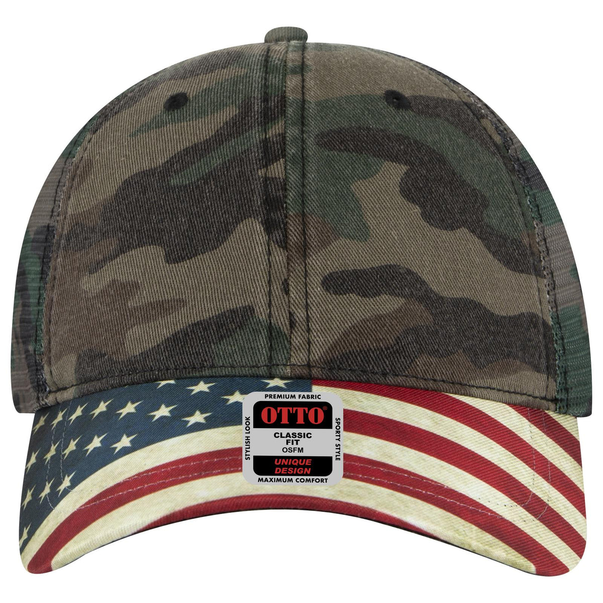 Front View of CP004 - Camo 004 OTTO CAP 6 Panel Low Profile Mesh Back Trucker Dad Hat