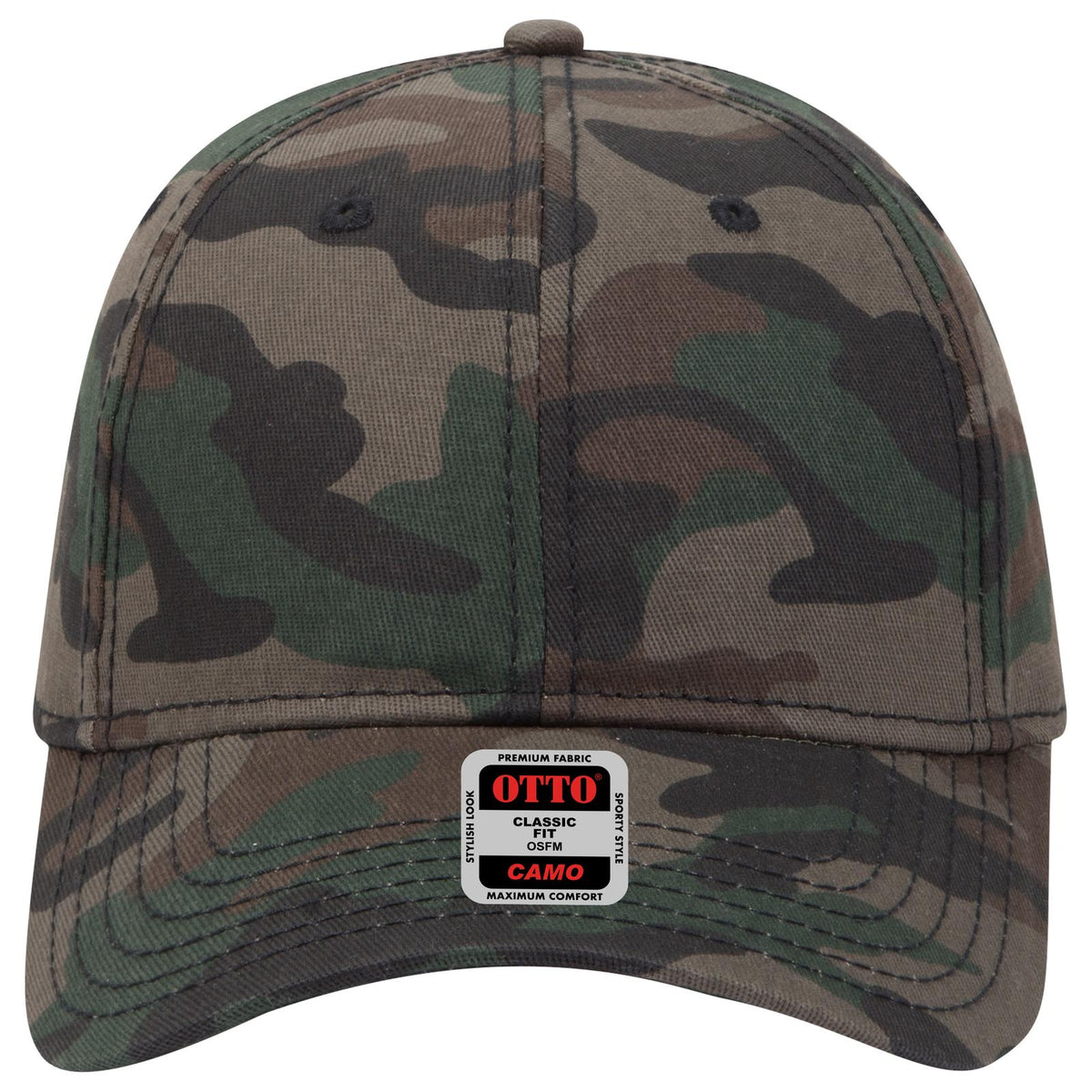 Front View of CP004 - Camo 004 OTTO CAP Camouflage 6 Panel Low Profile Baseball Cap