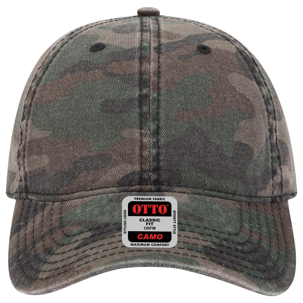 Front View of CP004 - Camo 004 OTTO CAP Camouflage 6 Panel Low Profile Baseball Cap