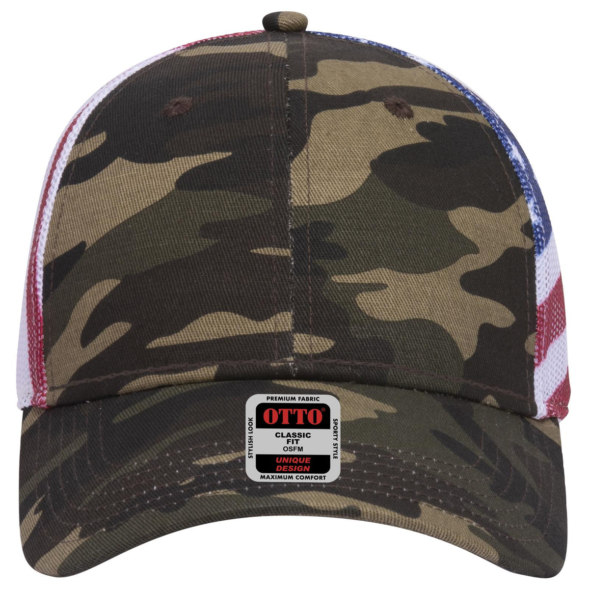 Front View of CP00816 - Camo 00816 OTTO CAP 6 Panel Low Profile Mesh Back Trucker Hat
