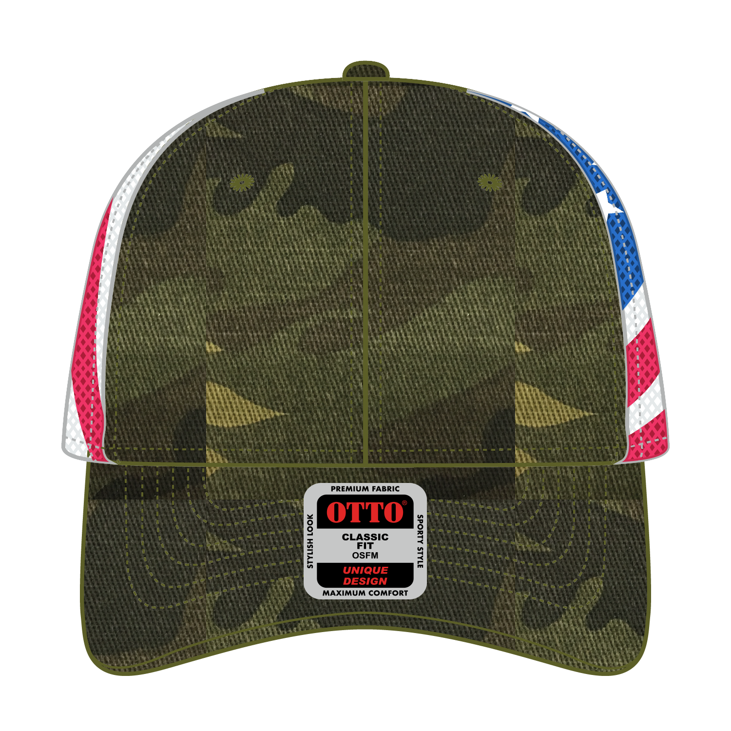 Front View of CP00816 - Camo 00816 OTTO CAP 6 Panel Low Profile Mesh Back Trucker Hat