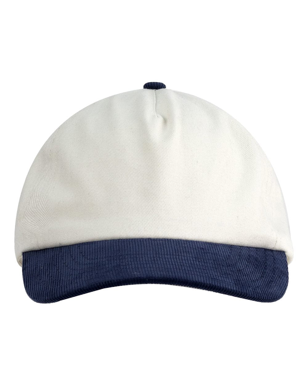 Front View of Cream/ Navy Corduroy Cap - BA710 plain