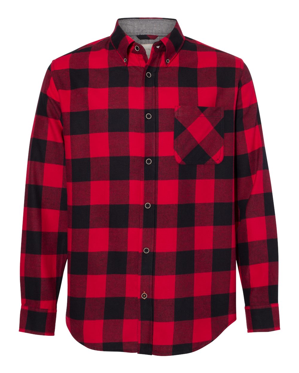 Front View of Crimson/ Black Vintage Brushed Flannel Long Sleeve Shirt - 164761