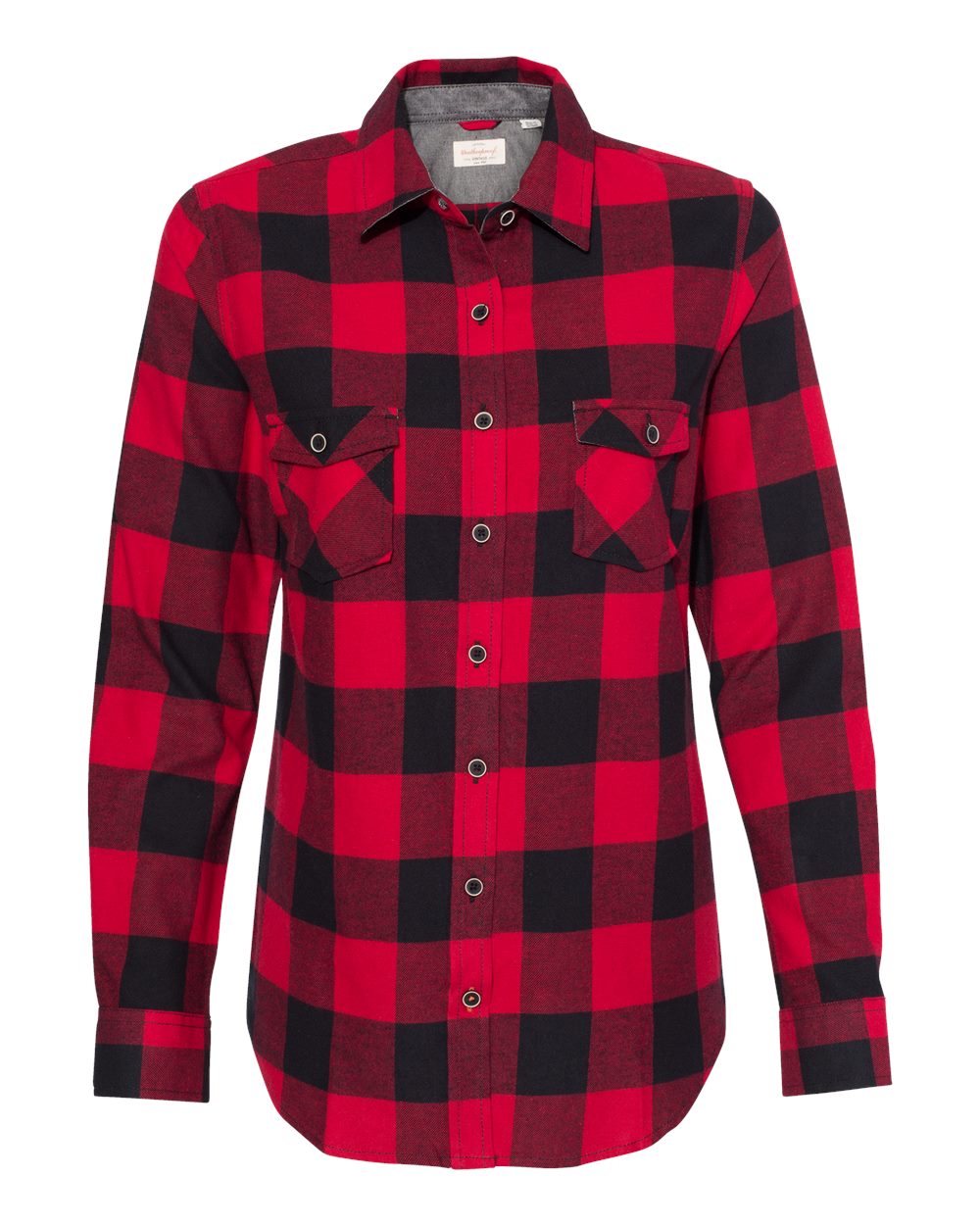 Front View of Crimson/ Black Women&#39;s Vintage Brushed Flannel Shirt - W164761