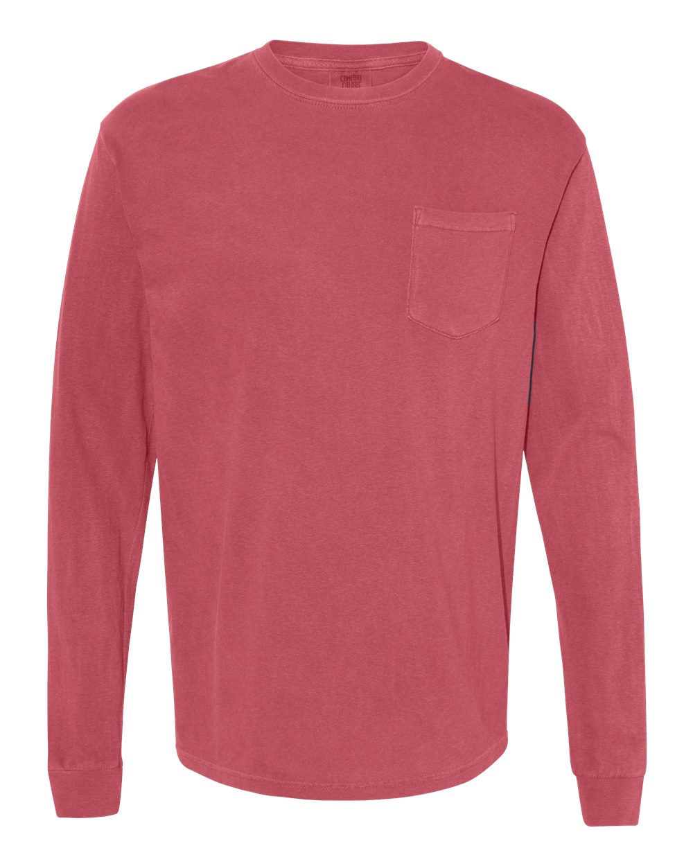 Front View of Crimson Garment-Dyed Heavyweight Long Sleeve Pocket T-Shirt - 4410