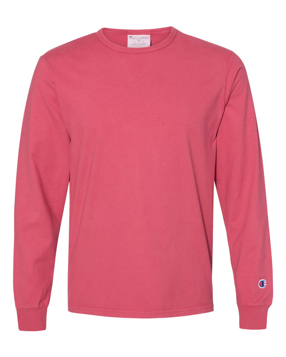 Front View of Crimson Garment-Dyed Long Sleeve T-Shirt - CD200