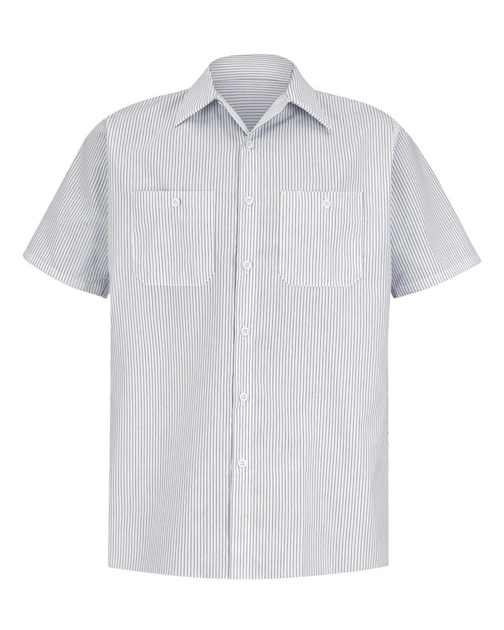 Front View of CW-White/ Charcoal Stripe Premium Short Sleeve Work Shirt - Tall Sizes - SP20T