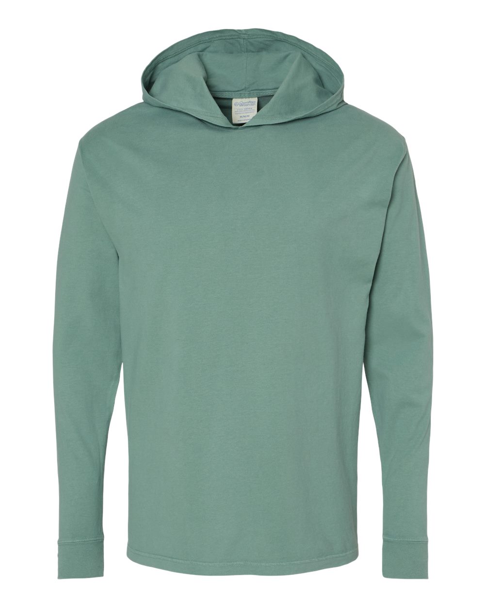 Front View of Cypress Green Garment-Dyed Jersey Hooded Long Sleeve T-Shirt - GDH280