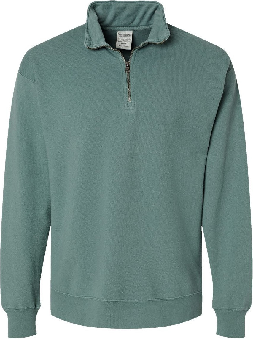 Front View of Cypress Green Garment-Dyed Quarter-Zip Sweatshirt - GDH425