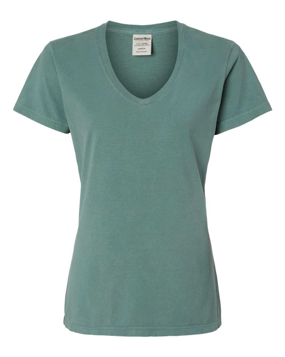 Front View of Cypress Green Garment-Dyed Women's V-Neck T-Shirt - GDH125