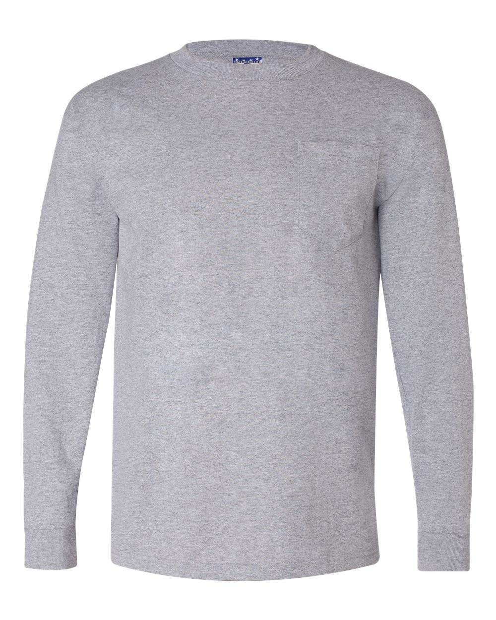 Front View of Dark Ash Union-Made Long Sleeve Pocket T-Shirt - 3055