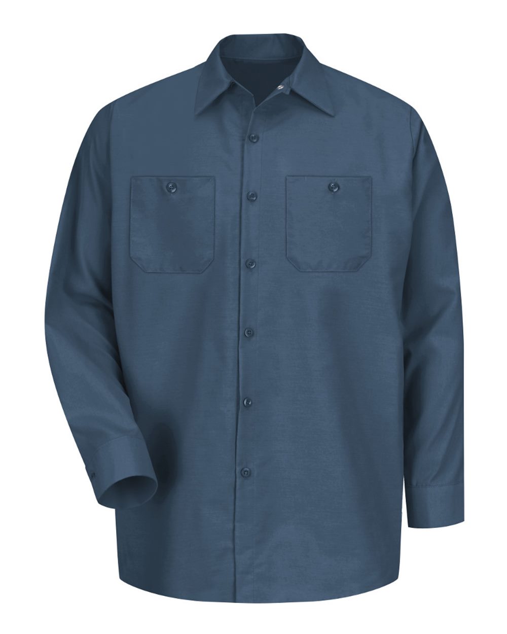 Front View of Dark Blue Industrial Long Sleeve Work Shirt - SP14