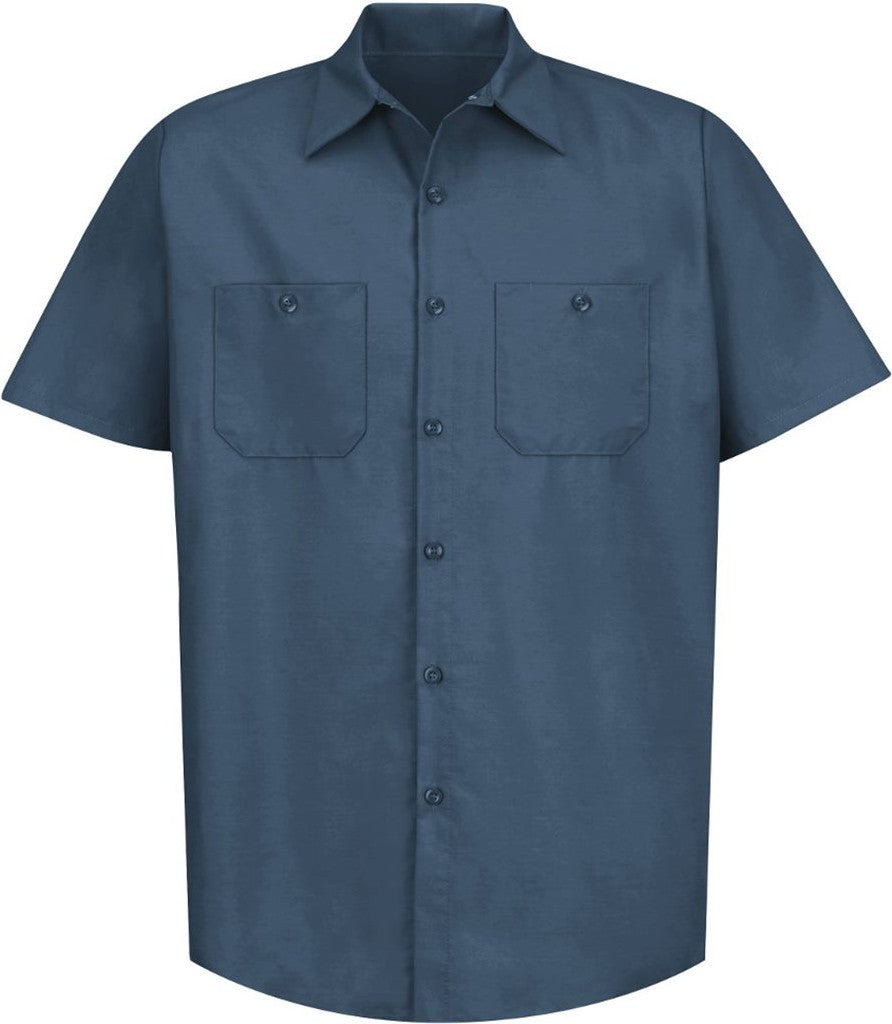 Front View of Dark Blue Industrial Short Sleeve Work Shirt - SP24