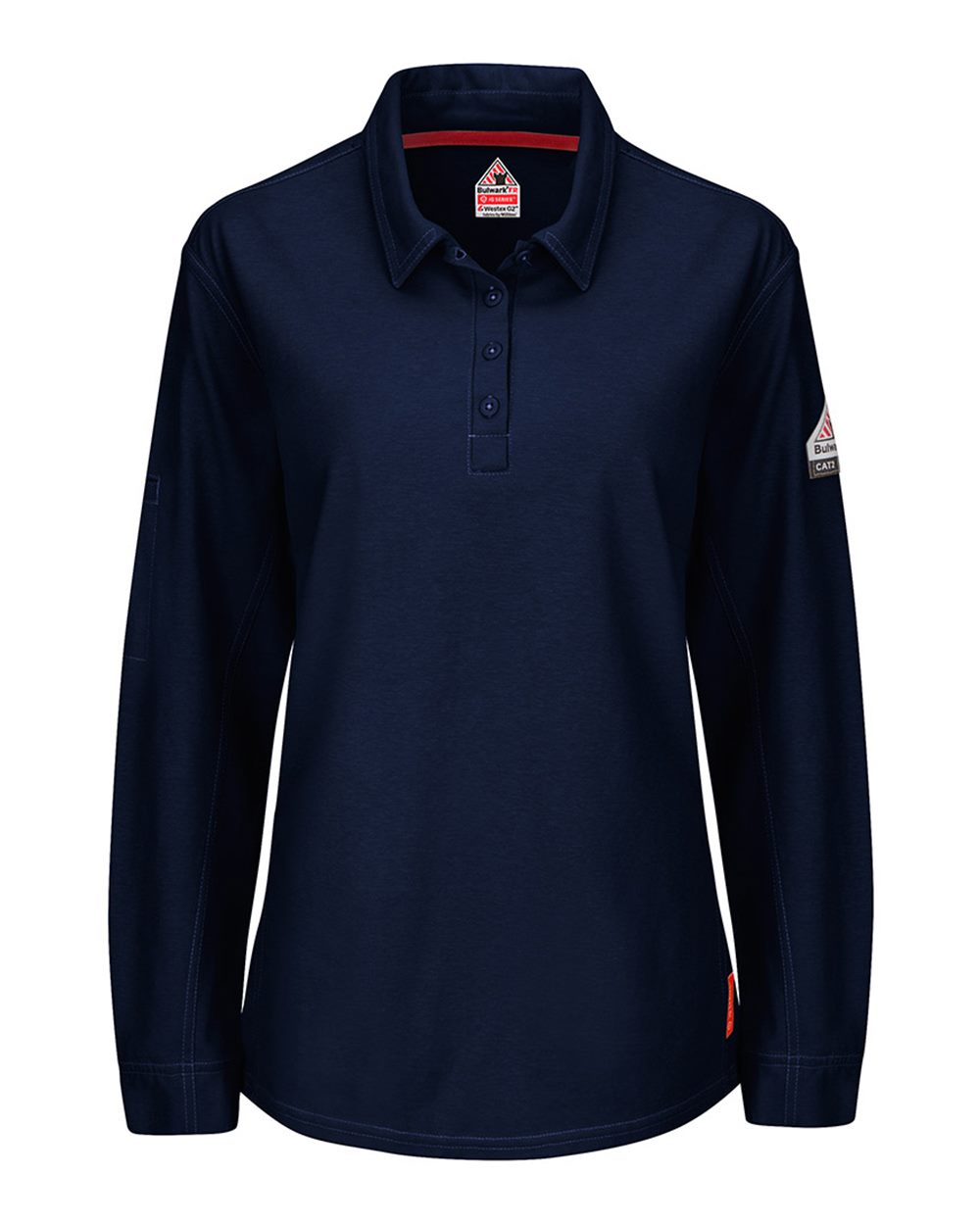 Front View of Dark Blue iQ Series® Women's Long Sleeve Polo with 4-Button Placket - QT15