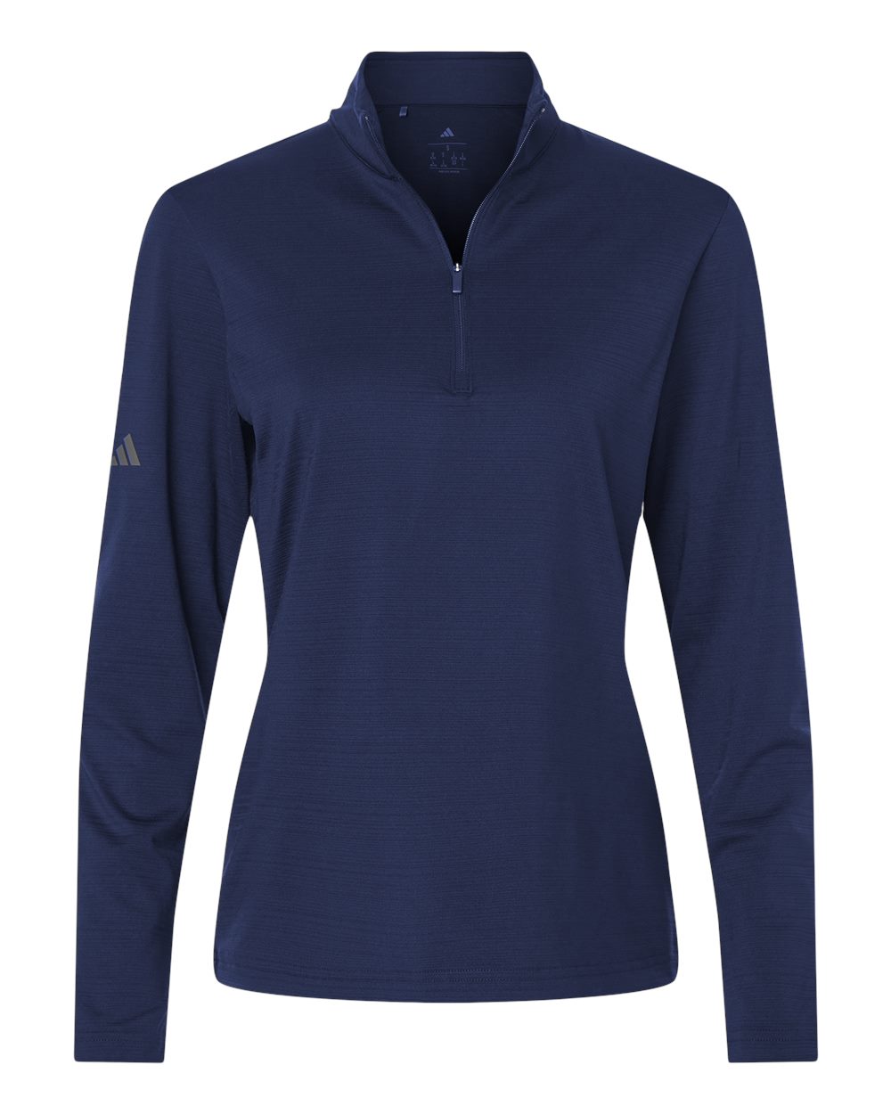 Front View of Dark Blue Women's Textured Stripe Quarter-Zip Pullover - A709