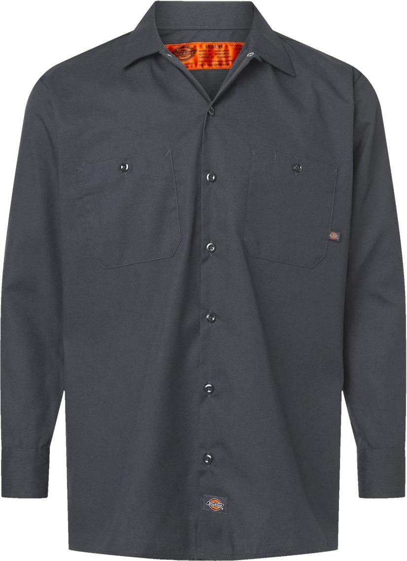 Front View of Dark Charcoal Industrial Long Sleeve Work Shirt - L535