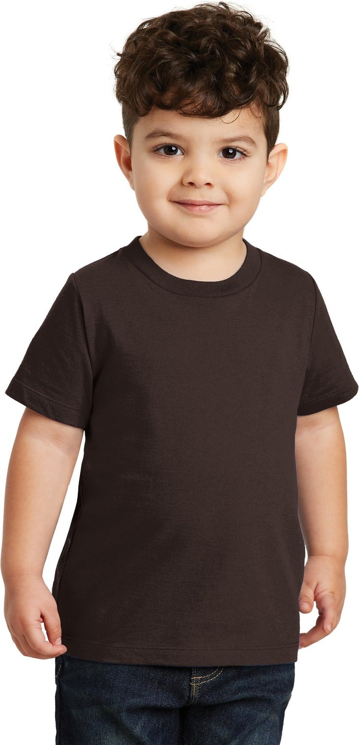 Front View of Dark Choc Brn Port & Co Toddler Fan Favorite Tee. PC450TD