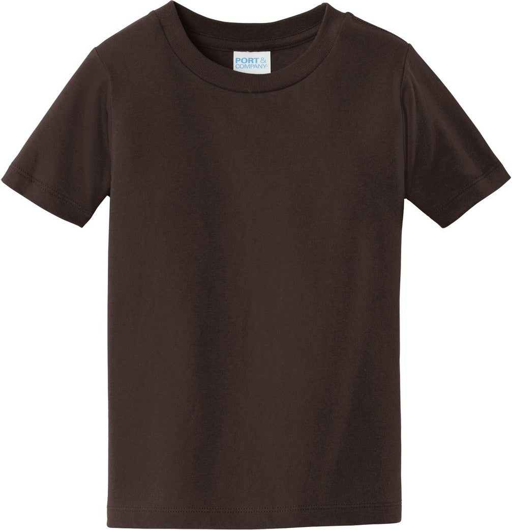 Front View of Dark Choc Brn Port & Co Toddler Fan Favorite Tee. PC450TD