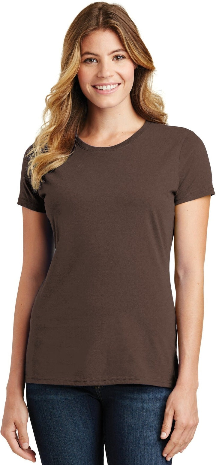 Front View of Dark Choc Brn Port & Co Women's Fan Favorite Tee. LPC450