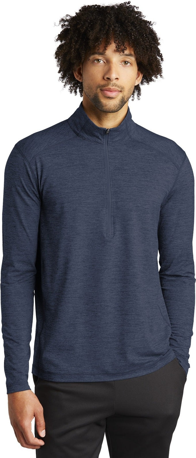 Front View of Dark Denim Hth Sport-Tek Exchange 1.5 Long Sleeve 1/2-Zip ST711