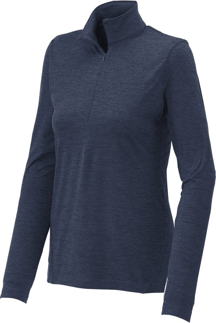 Front View of Dark Denim Hth Sport-Tek Women's Exchange 1.5 Long Sleeve 1/2-Zip LST711