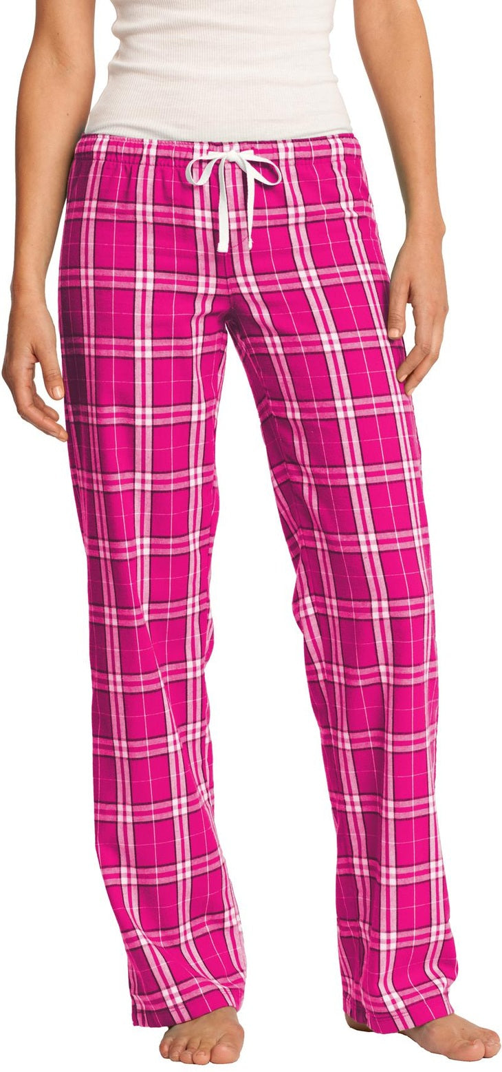 Front View of Dark Fuchsia District Women's Flannel Plaid Pant. DT2800
