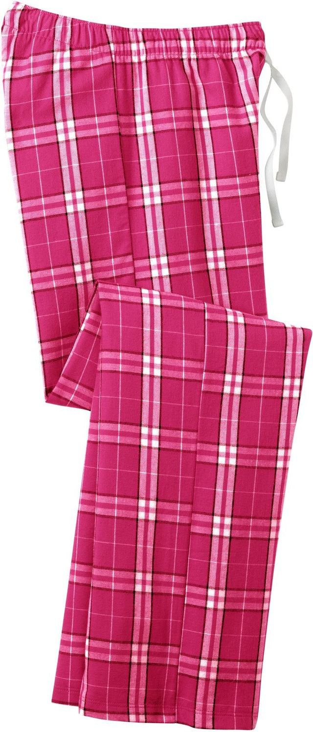 Front View of Dark Fuchsia District Women's Flannel Plaid Pant. DT2800