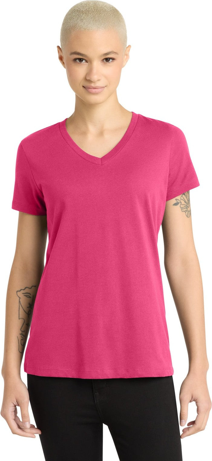 Front View of Dark Fuchsia District - Women's Perfect Weight V-Neck Tee. DM1170L