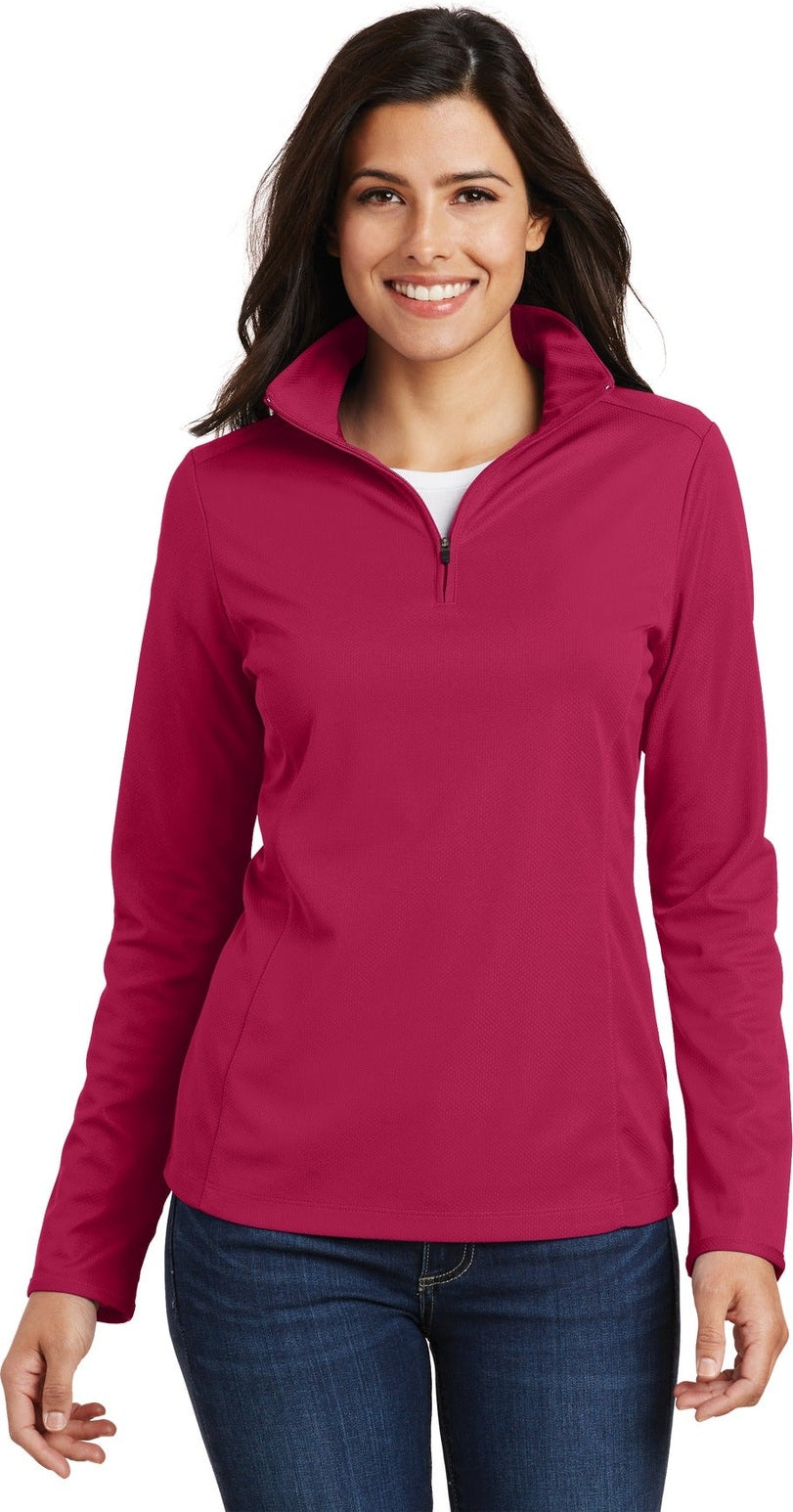Front View of Dark Fuchsia Port Authority Women's Pinpoint Mesh 1/2-Zip . L806