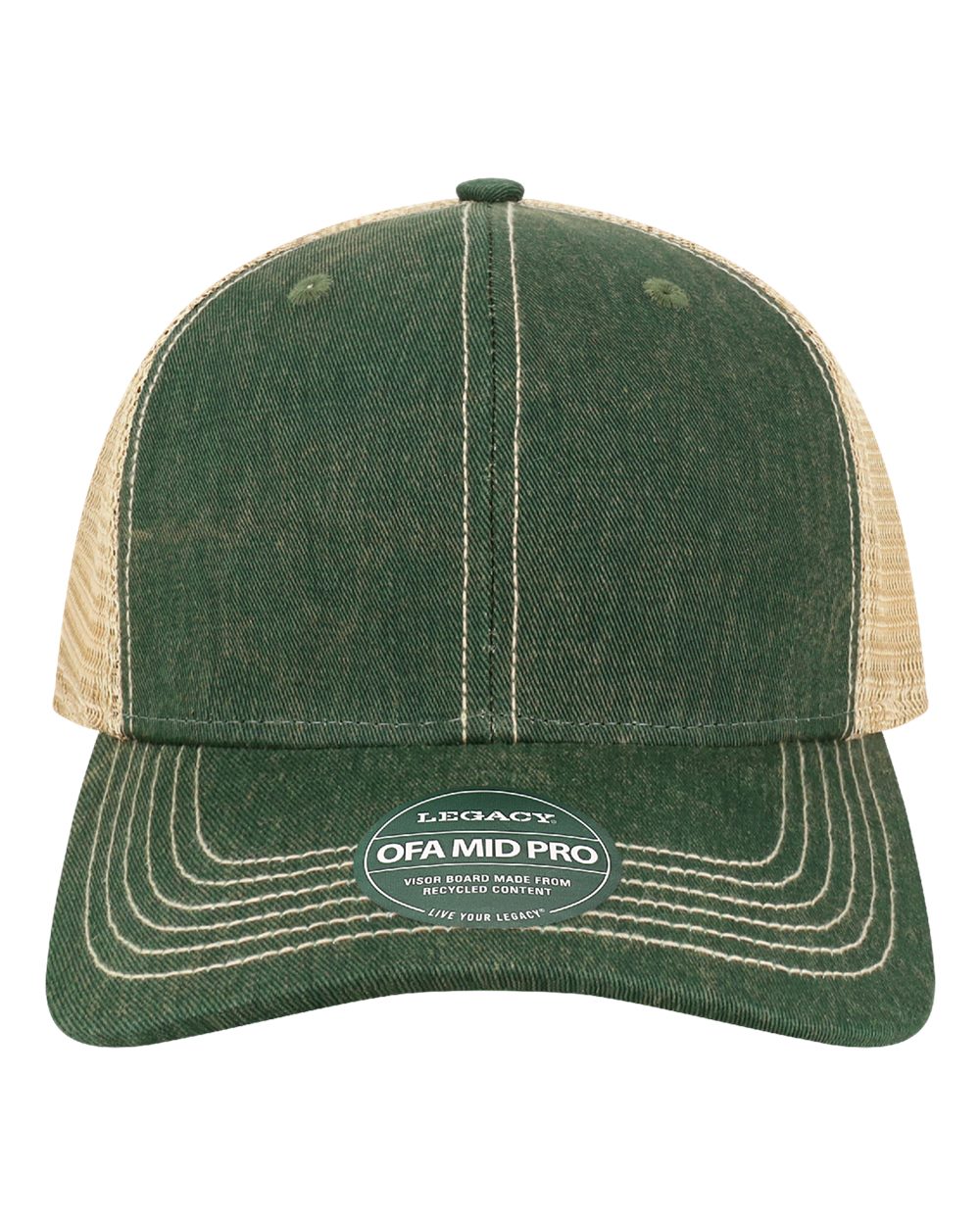 Front View of Dark Green/ Khaki Old Favorite Mid Pro Trucker Cap - OFMPS plain