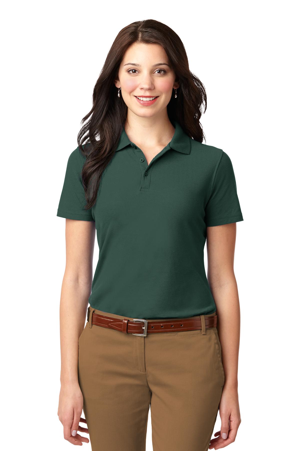 Front View of Dark Green Port Authority Women's Stain-Resistant Polo. L510