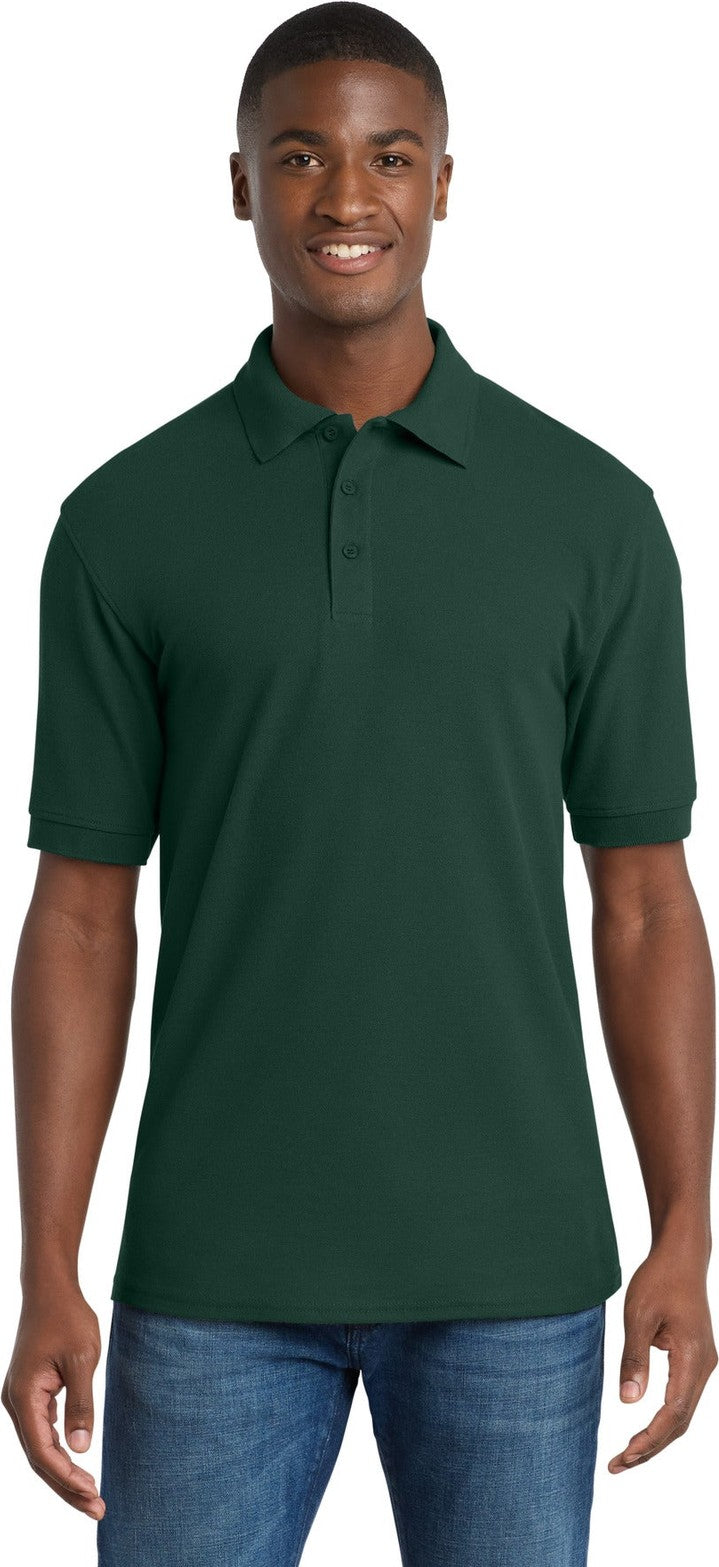 Front View of Dark Green Port & Co Core Blend Pique Polo. KP155