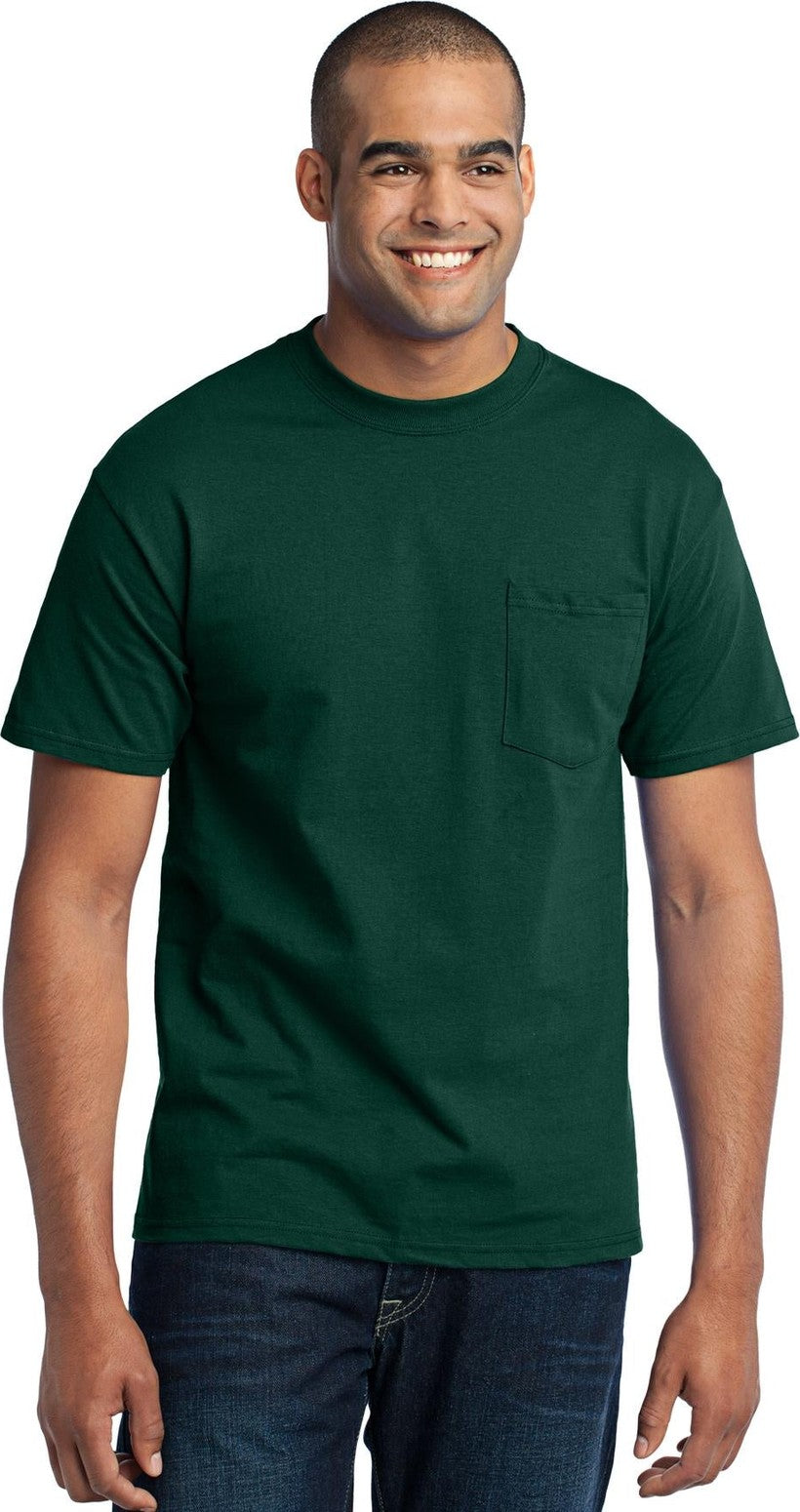 Front View of Dark Green Port & Co Core Blend Pocket Tee. PC55P