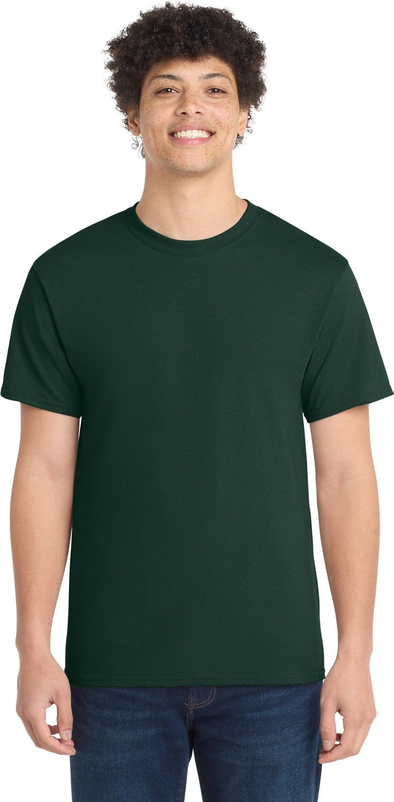 Front View of Dark Green Port & Co Core Cotton Tee. PC54