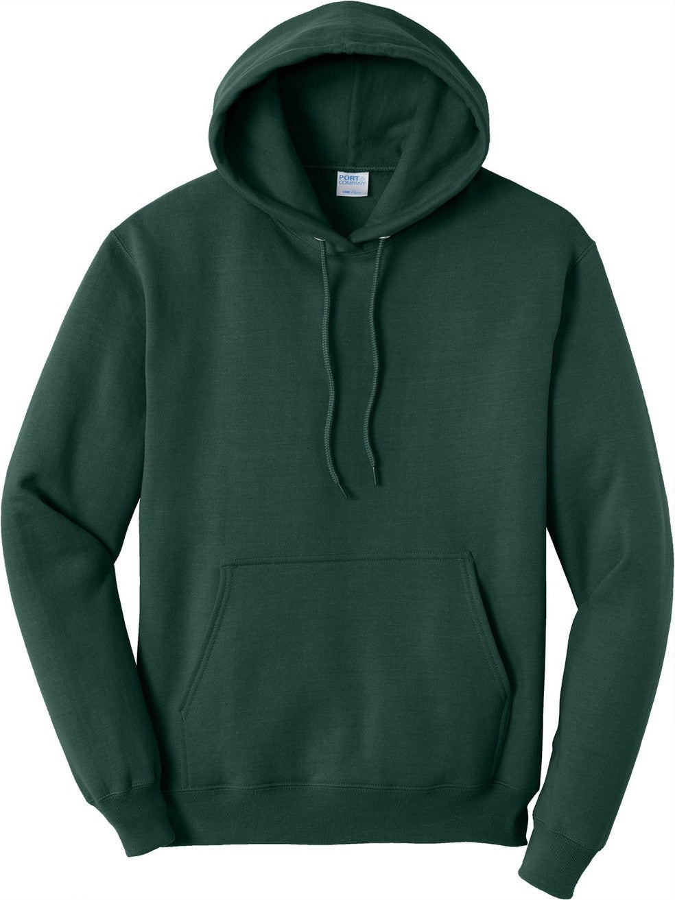 Front View of Dark Green Port & Co Core Fleece Pullover Hooded Sweatshirt. PC78H