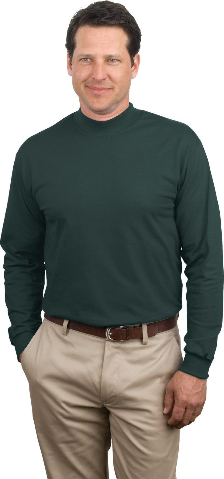 Front View of Dark Green Port & Co Essential Mock Turtleneck. PC61M