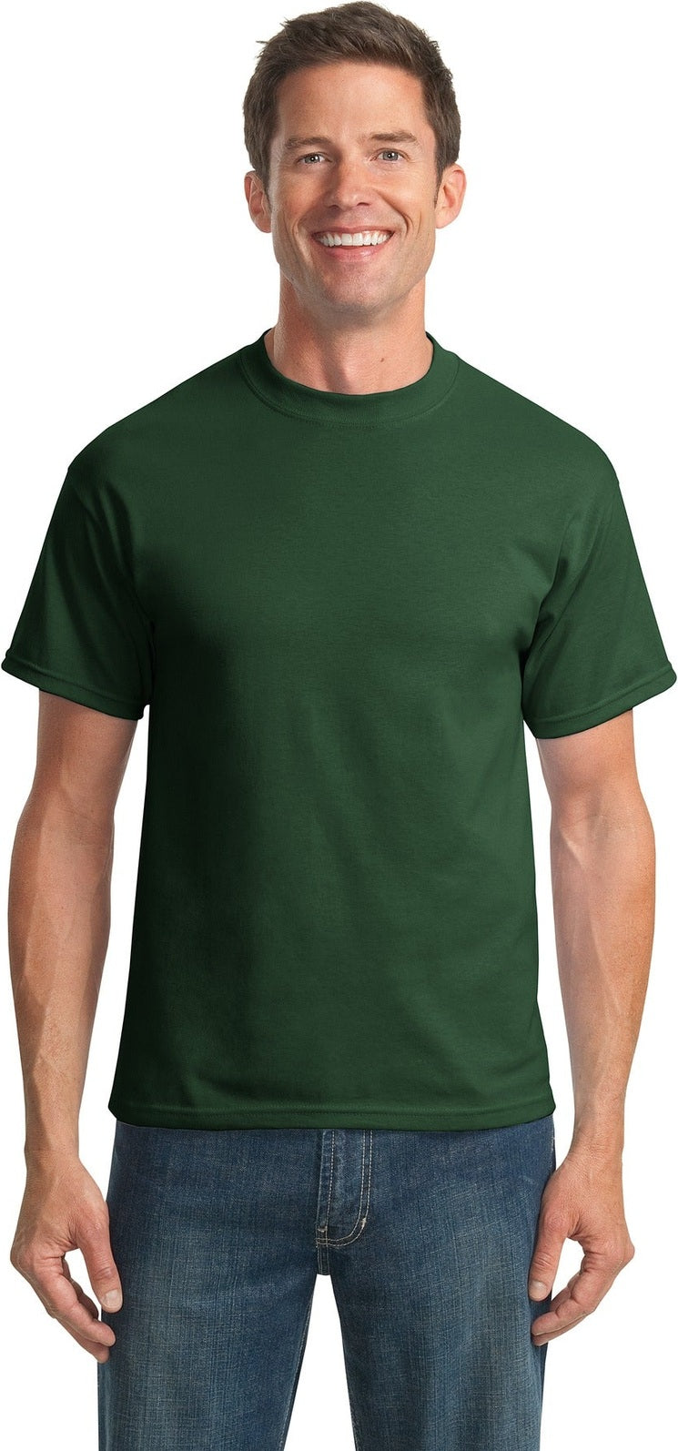Front View of Dark Green Port & Co Tall Core Blend Tee. PC55T