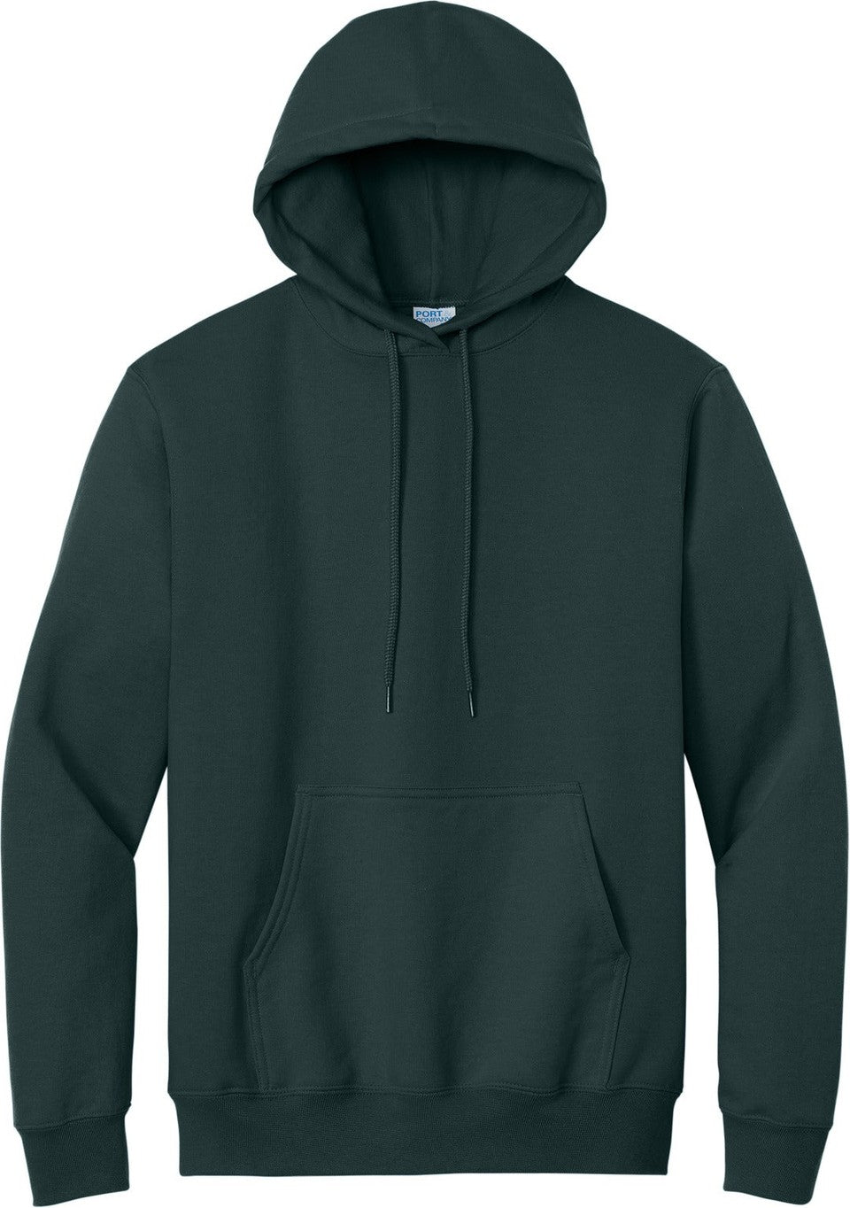 Front View of Dark Green Port & Co Tall Essential Fleece Pullover Hooded Sweatshirt. PC90HT