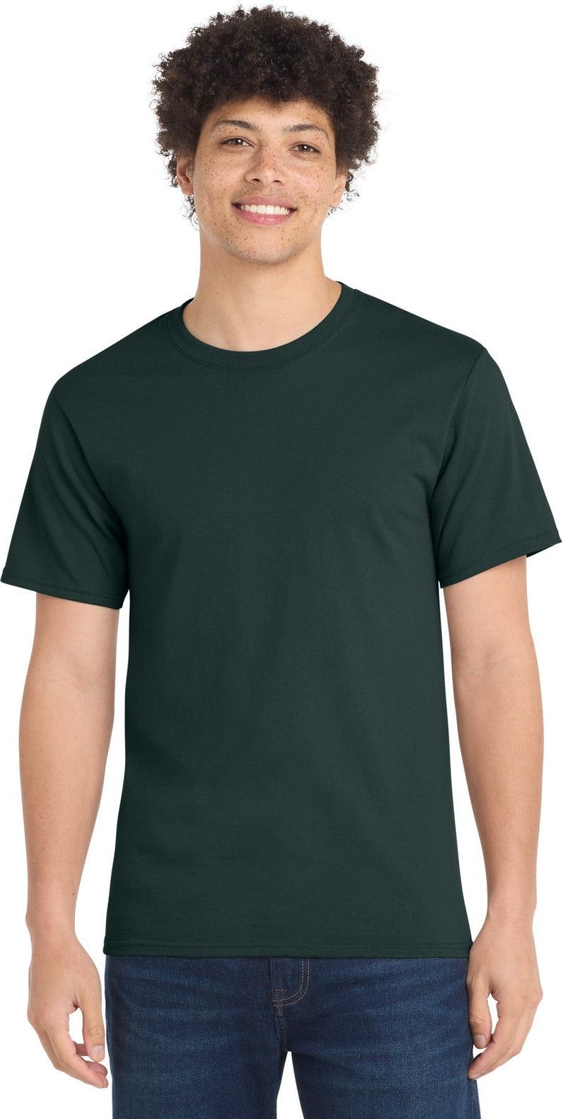 Front View of Dark Green Port & Co Tall Essential Tee. PC61T