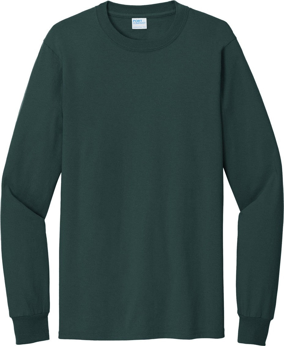 Front View of Dark Green Port & Co Tall Long Sleeve Essential Tee. PC61LST