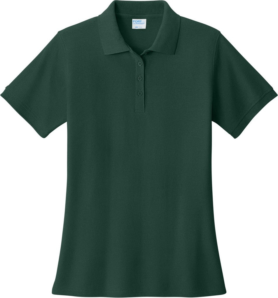 Front View of Dark Green Port & Co Women's Core Blend Pique Polo. LKP155