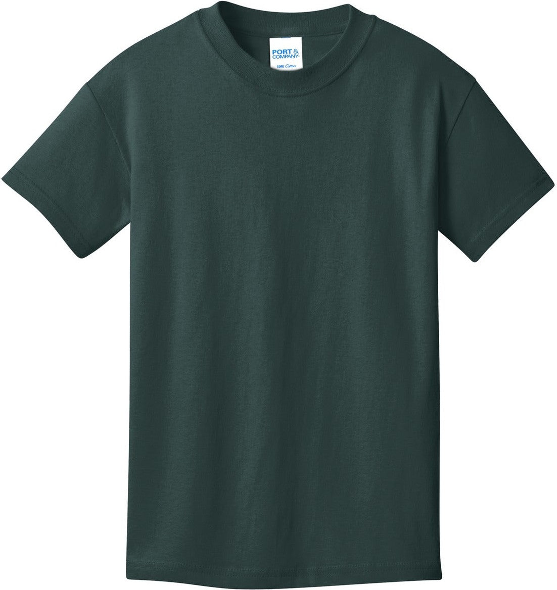Front View of Dark Green Port & Co Youth Core Cotton Tee. PC54Y
