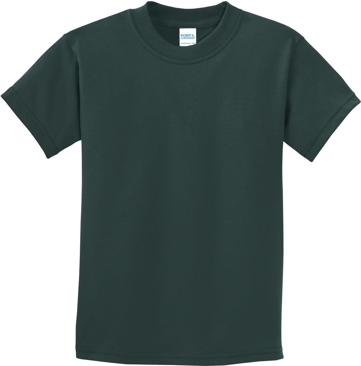 Front View of Dark Green Port & Co Youth Essential Tee. PC61Y