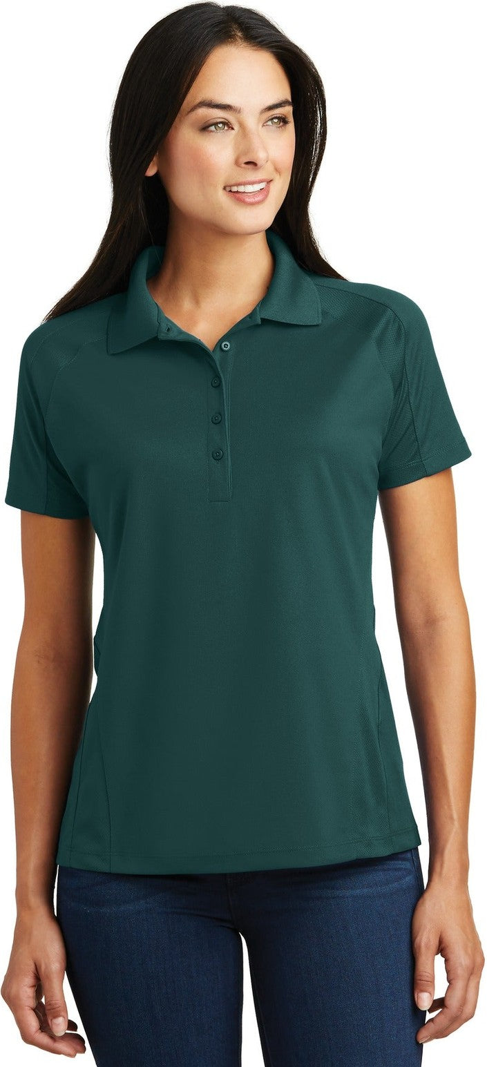 Front View of Dark Green Sport-Tek Women's Dri-Mesh Pro Polo. L474