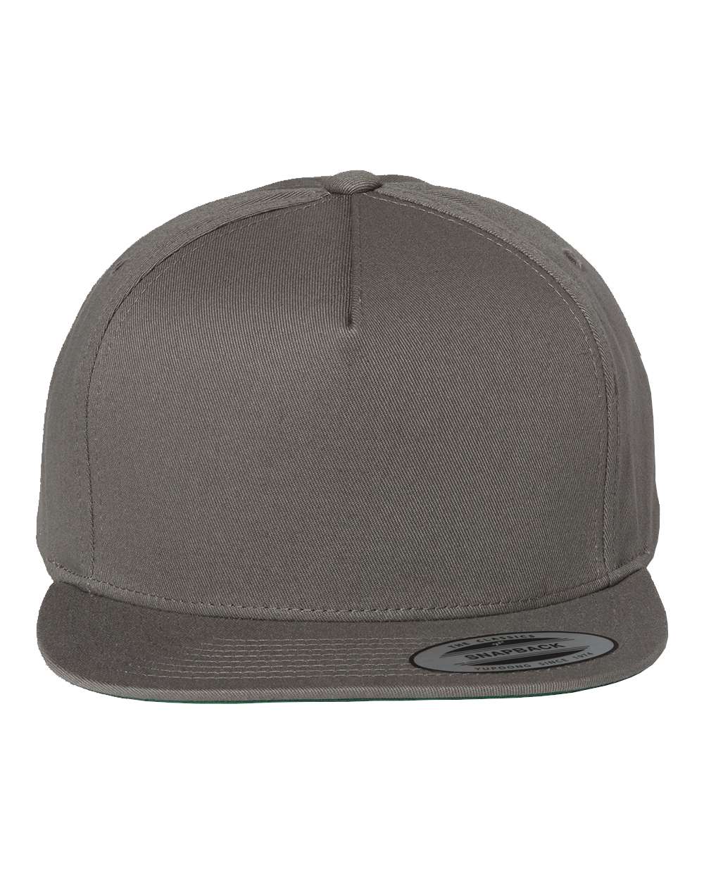 Front View of Dark Grey Five-Panel Cotton Twill Snapback Cap - 6007