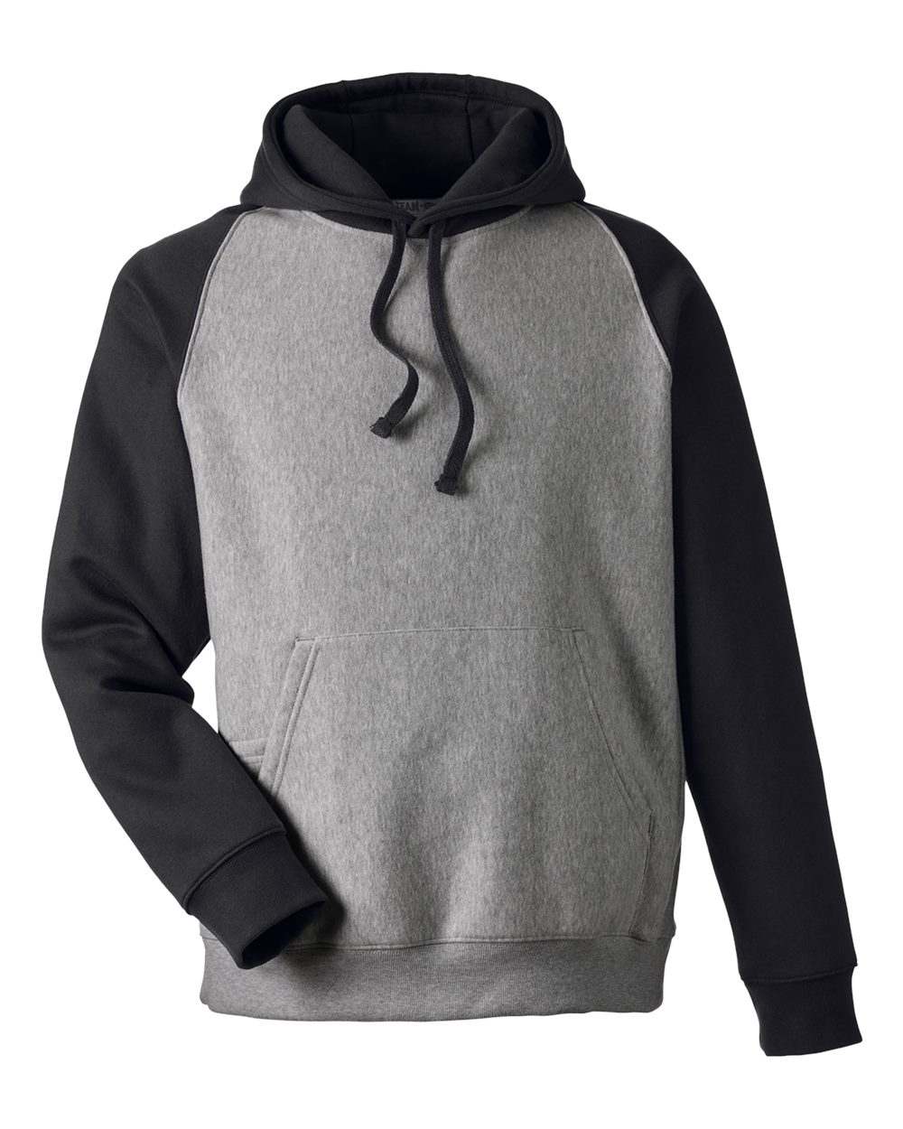 Front View of Dark Grey Heather/ Black Unisex Zone HydroSport™ Heavyweight Colorblock Hooded Sweatshirt - TT96CB