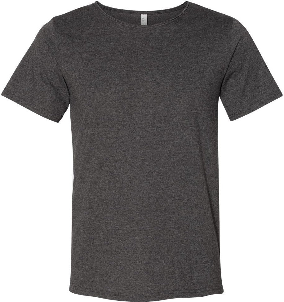 Front View of Dark Grey Heather Raw Neck Tee - 3014